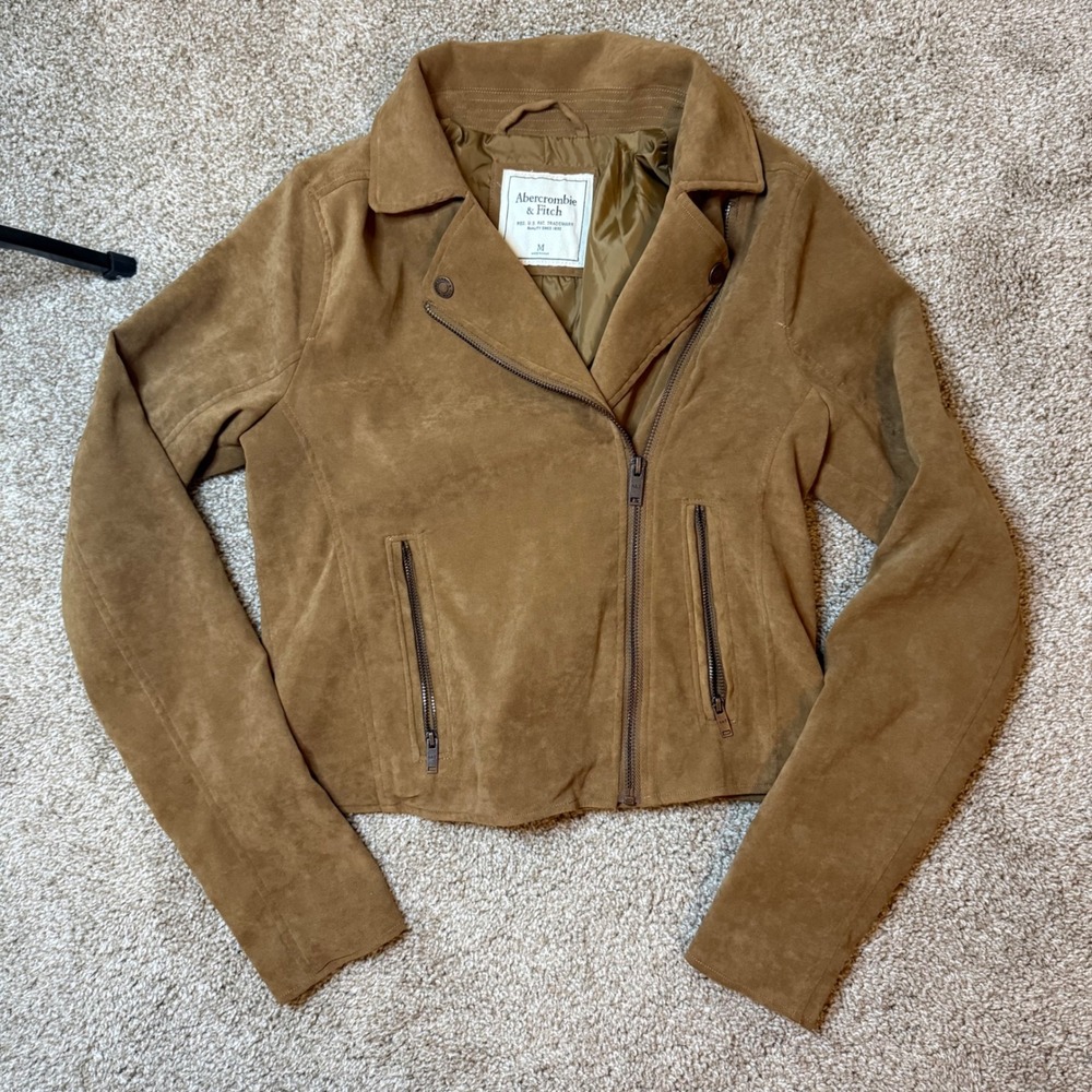 Abercrombie & Fitch Moto Jacket Women M Brown Faux Suede Asymmetrical Zip Coat